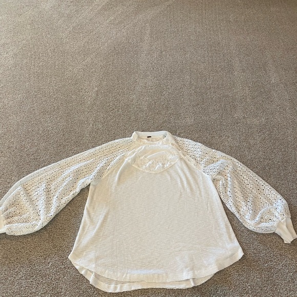 Free People Cream Lace Balloon-Sleeve Crewneck - Picture 2 of 7